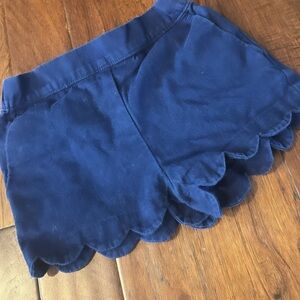 Blue Scalloped Hem Women Shorts crew cuts